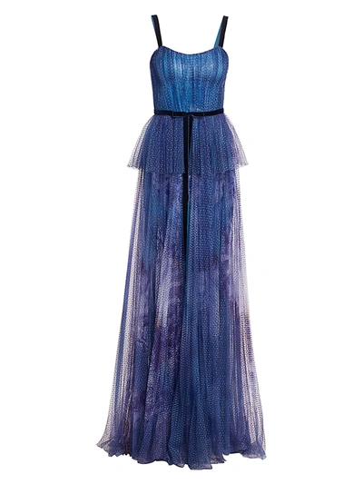 Marchesa Notte Sequin Peplum Waist Gown In Blue