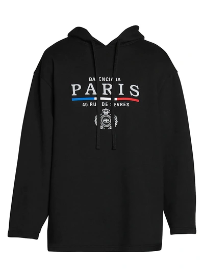 Balenciaga Men's Oversized Paris Logo Hoodie In Black