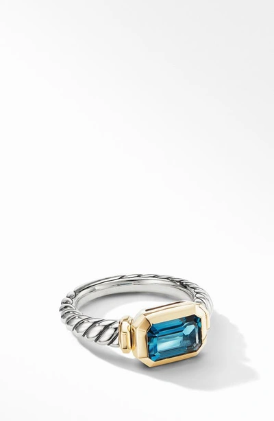 David Yurman Sterling Silver Novella Ring With Hampton Blue Topaz & 18k Yellow Gold