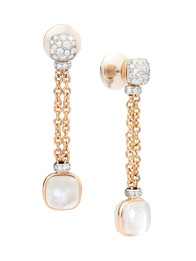 Pomellato Nudo 18k Rose & White Gold Diamond, Topaz & Mother-of-pearl Chain Drop Earrings In Rose Gold