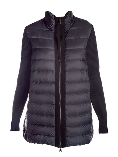 Moncler Women's Long Down Knit Combo Jacket In Navy