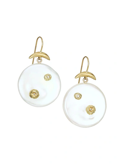 Annette Ferdinandsen 18k Yellow Gold, Mother-of-pearl & Diamond Drop Earrings