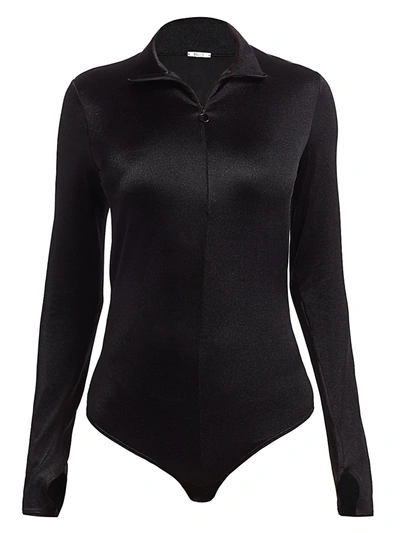 Wolford Shimmering Glass Long-sleeve Bodysuit In Black