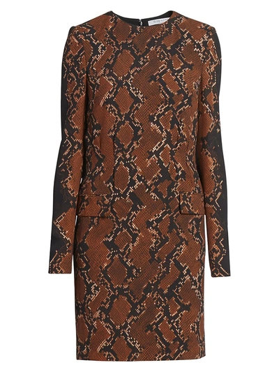 Givenchy Women's Snakeskin-print Wool-blend Shift Dress In Black Brown