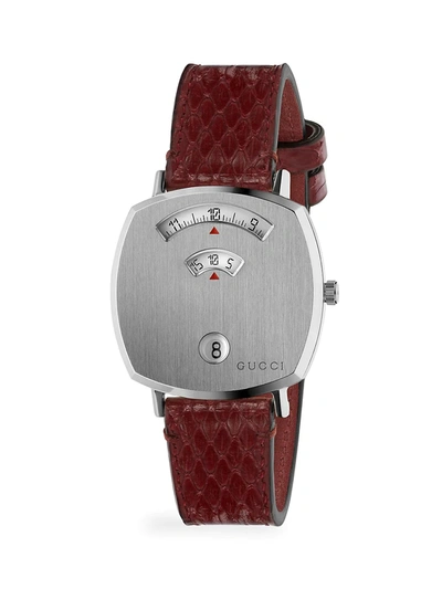 Gucci Grip Stainless Steel & Cerise Python Strap Watch In Bordeaux