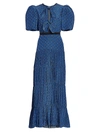 Johanna Ortiz Women's Ancient Treasures Polka Dot Bow Plissé Puff-sleeve Maxi Dress In Pacifico Blue