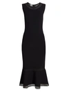 Akris Punto Women's Sleeveless Tulle Insert Mermaid Midi Dress In Black