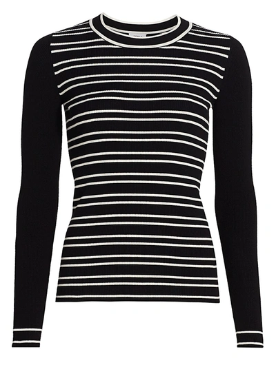 Akris Punto Women's Stripe Long-sleeve Stretch-wool Rib-knit Sweater In Black Cream