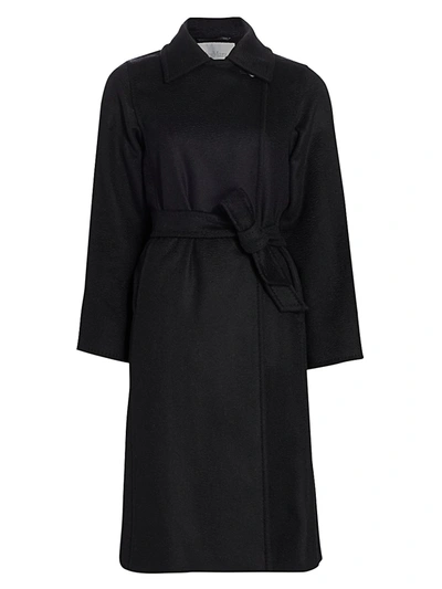 Max Mara Manuela Icon Camel Hair Belted Wrap Coat In Black