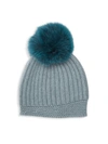 Raffaello Bettini Fur Pom Pom English Stitch Cashmere Beanie In Grey