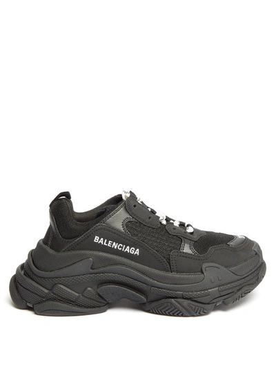 Balenciaga Men's Triple S Leather And Mesh Mid-top Trainers In Black |  ModeSens