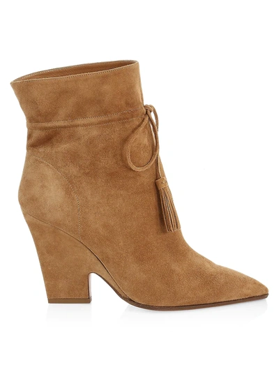 Aquazzura Sartorial Tassel-trimmed Suede Ankle Boots In Camel