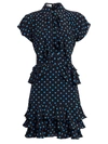 Michael Kors Women's Ruffle-trimmed Polka Dot Silk Dress In Black Cadet