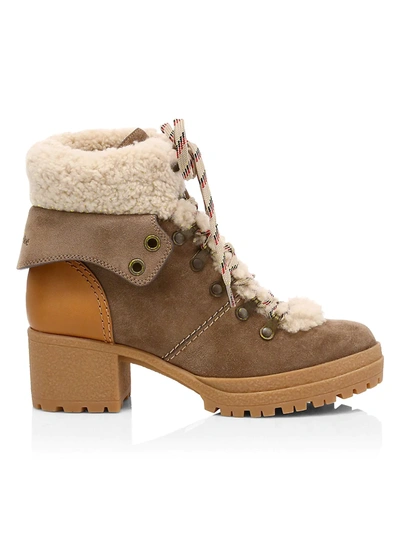 See By Chloé Women's Eileen Lamb Fur-lined Suede Hiking Boots In Taupe