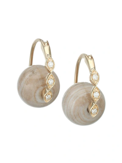 Sydney Evan Women's Marquis 14k Yellow Gold, Diamond & Wood Stud Earrings