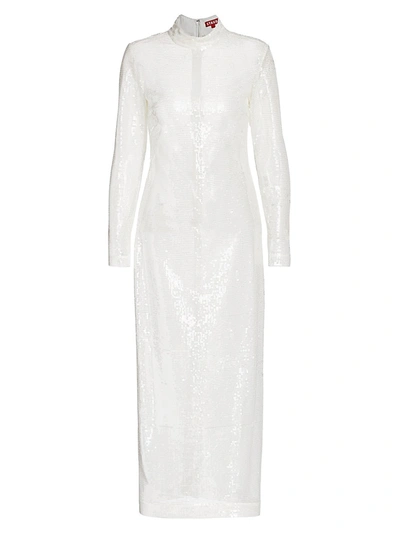 Staud Liza Sequin Mock-neck Dress In White