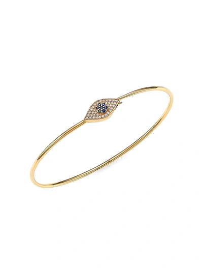 Nina Gilin Women's 14k Yellow Gold, Diamond & Sapphire Evil Eye Bangle Bracelet