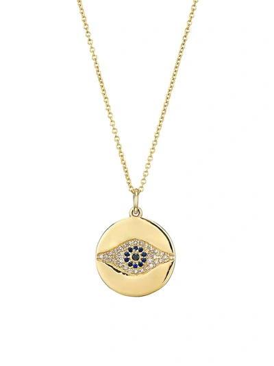Nina Gilin Women's 14k Yellow Gold, Diamond & Sapphire Evil Eye Pendant Necklace