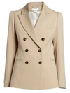 Chloé Stretch Wool Double Breasted Blazer In Soft Tan