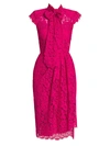 Dolce & Gabbana Women's Cap-sleeve Tie-neck Lace Sheath Dress In Pink