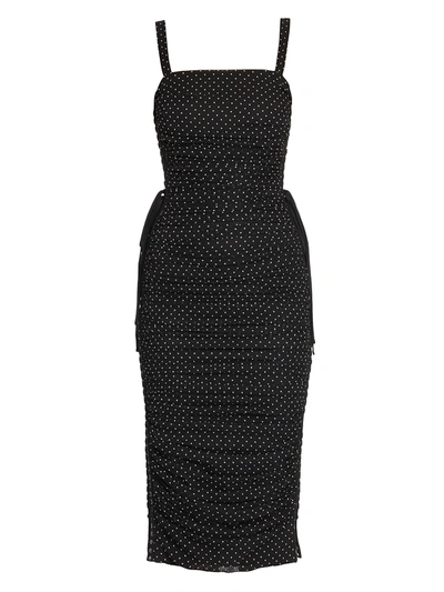 Dolce & Gabbana Sleeveless Dotted Lace-up Chiffon Midi Dress In Black