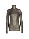 Majestic Soft Touch Metallic Turtleneck Sweater In Metal Black Olive