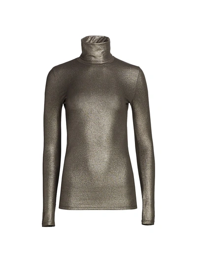 Majestic Soft Touch Metallic Turtleneck Sweater In Metal Black Olive