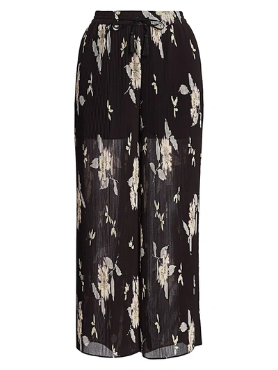 Etro Women's Plumeria Plisse Cropped Wide-leg Pants In Black