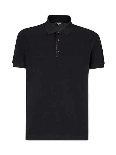 Fendi Men's Cotton Polo Tee In Black