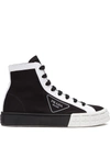 Prada Women's Colorblock Canvas High-top Sneakers In Black