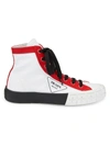 Prada Colorblock Canvas High-top Sneakers In Rosso