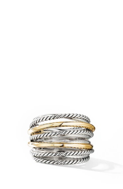 David Yurman Sterling Silver & 18k Yellow Gold Crossover Wide Ring, 7 In Yellow/silver