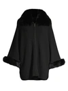 Sofia Cashmere Fox Fur Cuff & Collar Cashmere Coat In Black