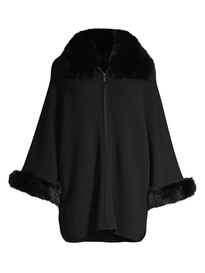 Sofia Cashmere Fox Fur Cuff & Collar Cashmere Coat In Black