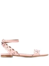 Tabitha Simmons Women's Bobbin Laser Cut Metallic Leather Sandals In Pink Shiny Calf