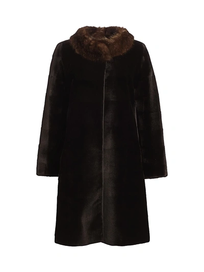 The Fur Salon Zac Posen For  Reversible Sable-trimmed Sheared Mink Coat In Black