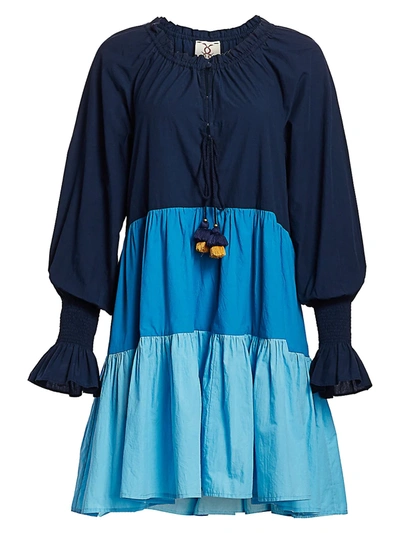 Figue Bella Colorblock Peasant Dress In Blue Multi