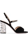 Miu Miu Jewelled Block-heel Suede Slingback Sandals In Black