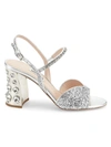 Miu Miu Women's Jewelled Block-heel Glitter Slingback Sandals In Argento