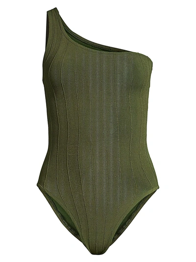 Hunza G Nancy Nile One-shoulder One-piece Swimsuit In Khaki