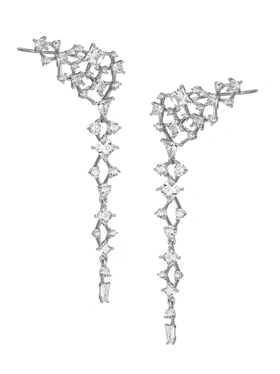 Adriana Orsini Silvertone Cubic Zirconia Cluster Climber Linear Earrings In Rhodium