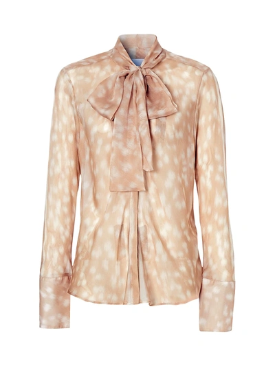 Burberry Amelie Deer Print Pussybow Blouse In Beige