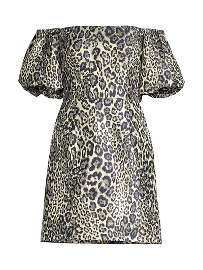 Aidan Mattox Women's Metallic Leopard Print Puff-sleeve Dress In Black Gold  | ModeSens