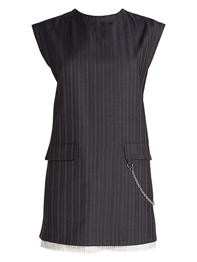 Acne Studios Pinstripe Wool Chain Mini Dress In Navy Blue