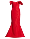 Alexia Maria Silk Faille Off-the-shoulder Bow Gown In Red