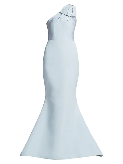 Alexia Maria Silk Faille One-shoulder Gown In Light Blue