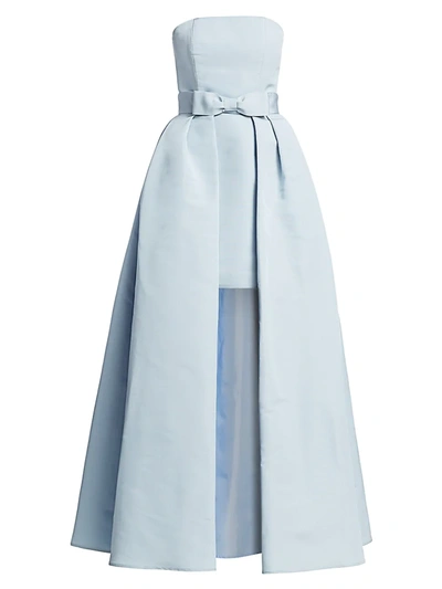 Alexia Maria Silk Faille Strapless Minidress With Convertible Bow Skirt In Light Blue
