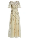 Theia Hand Beaded Ball Gown In Putty