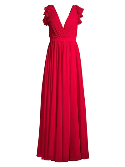 Basix Black Label Ruffled Shoulder Gown In Red