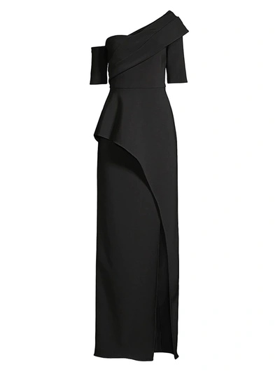 Aidan Mattox Asymmetric Column Evening Gown In Black